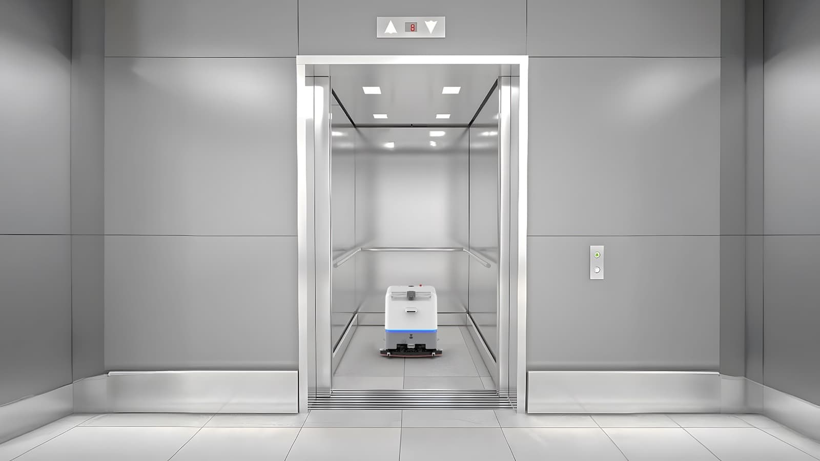 Sveabot S100 Pro R prenant l’ascenseur pour changer d’étage