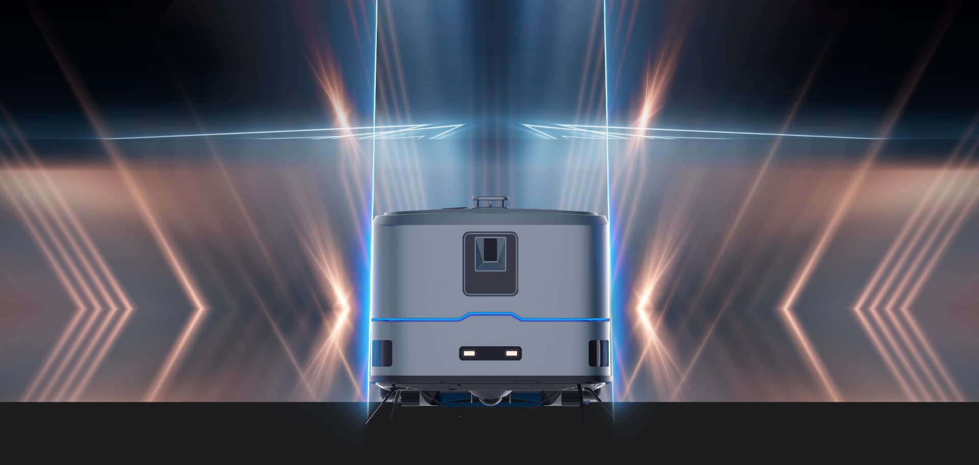 Front view of KLEENBOT C20 in a stylised light-streak studio scene