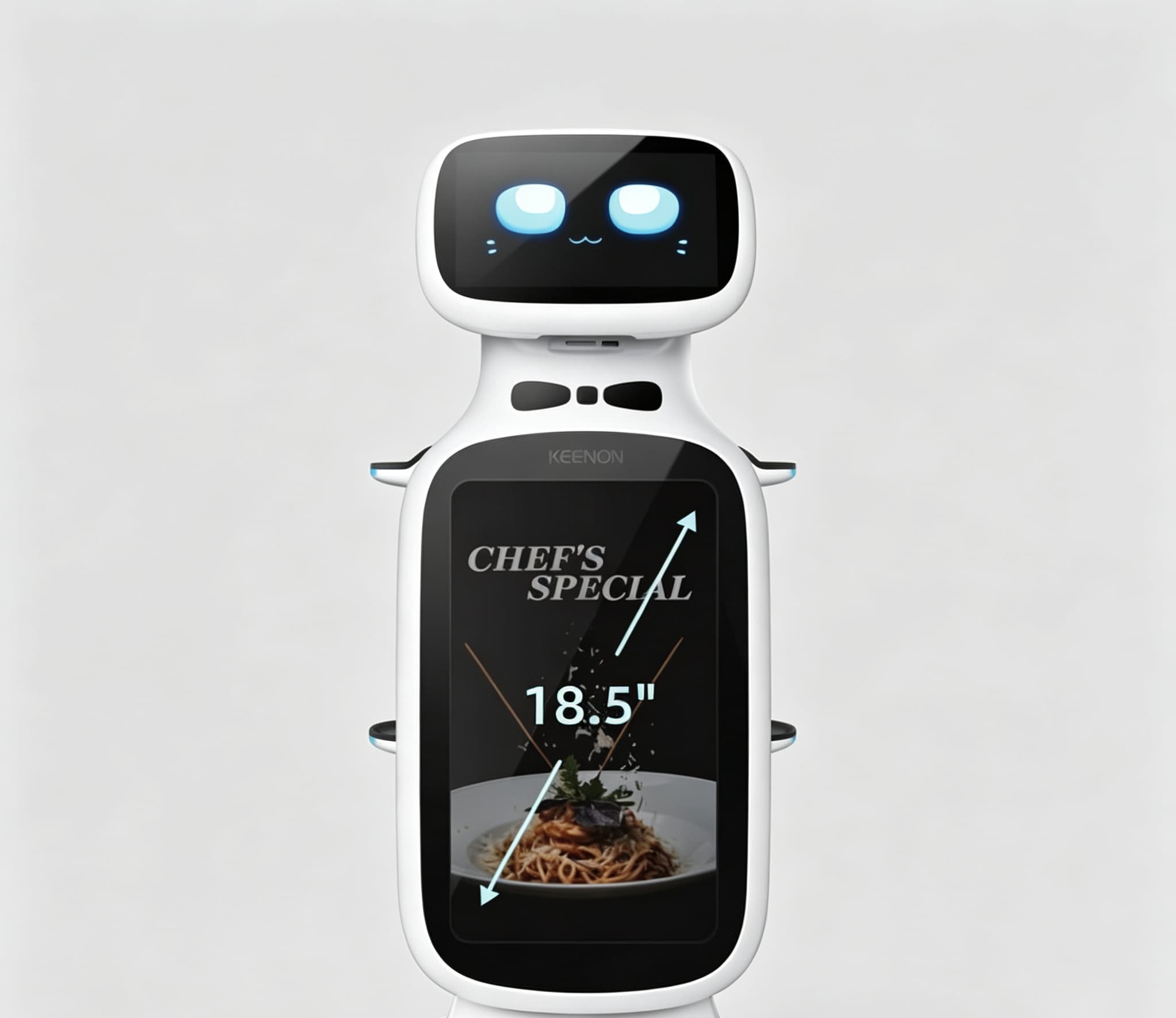 Front view of the large display showing a menu promotion