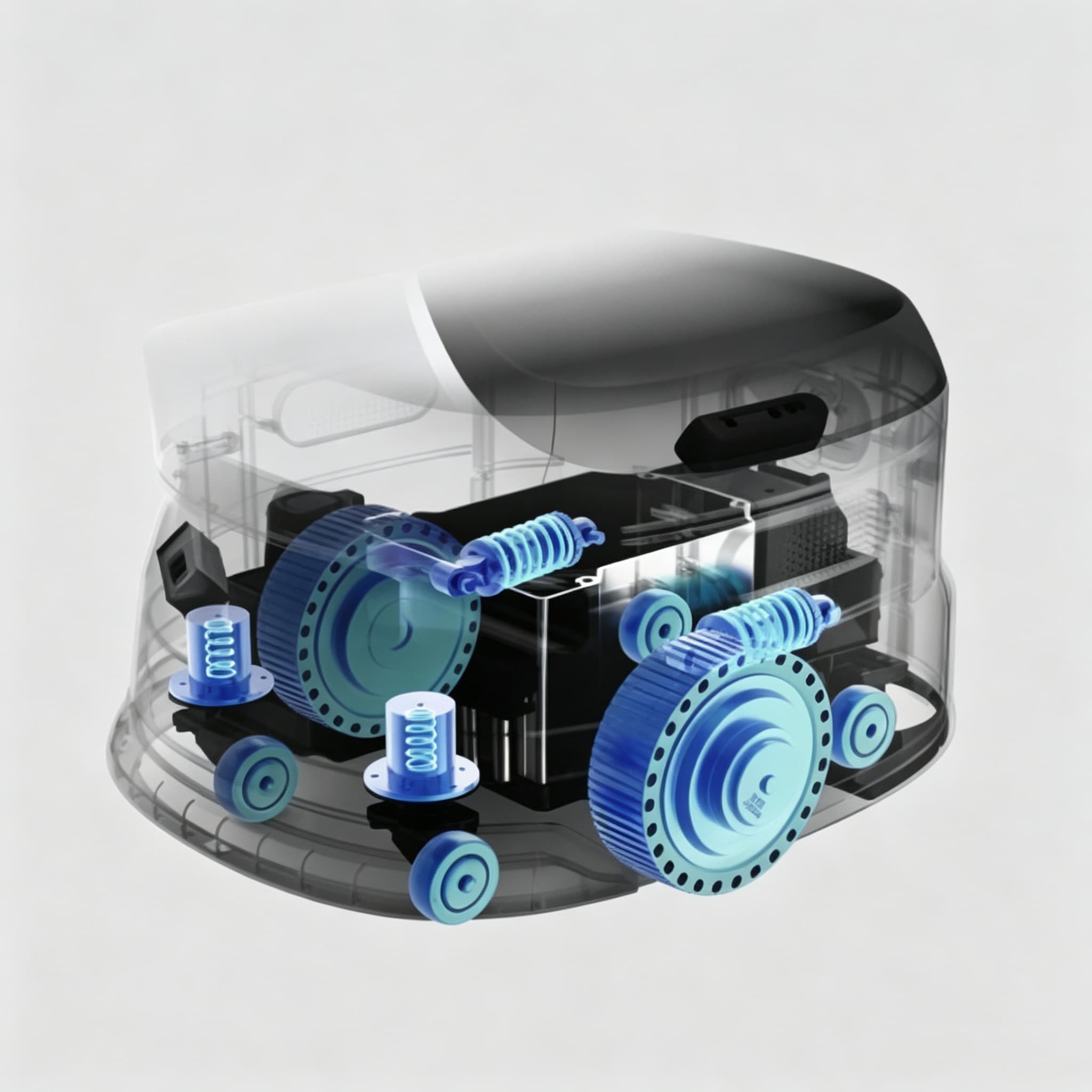Cutaway of the six-wheel shock-absorbing chassis