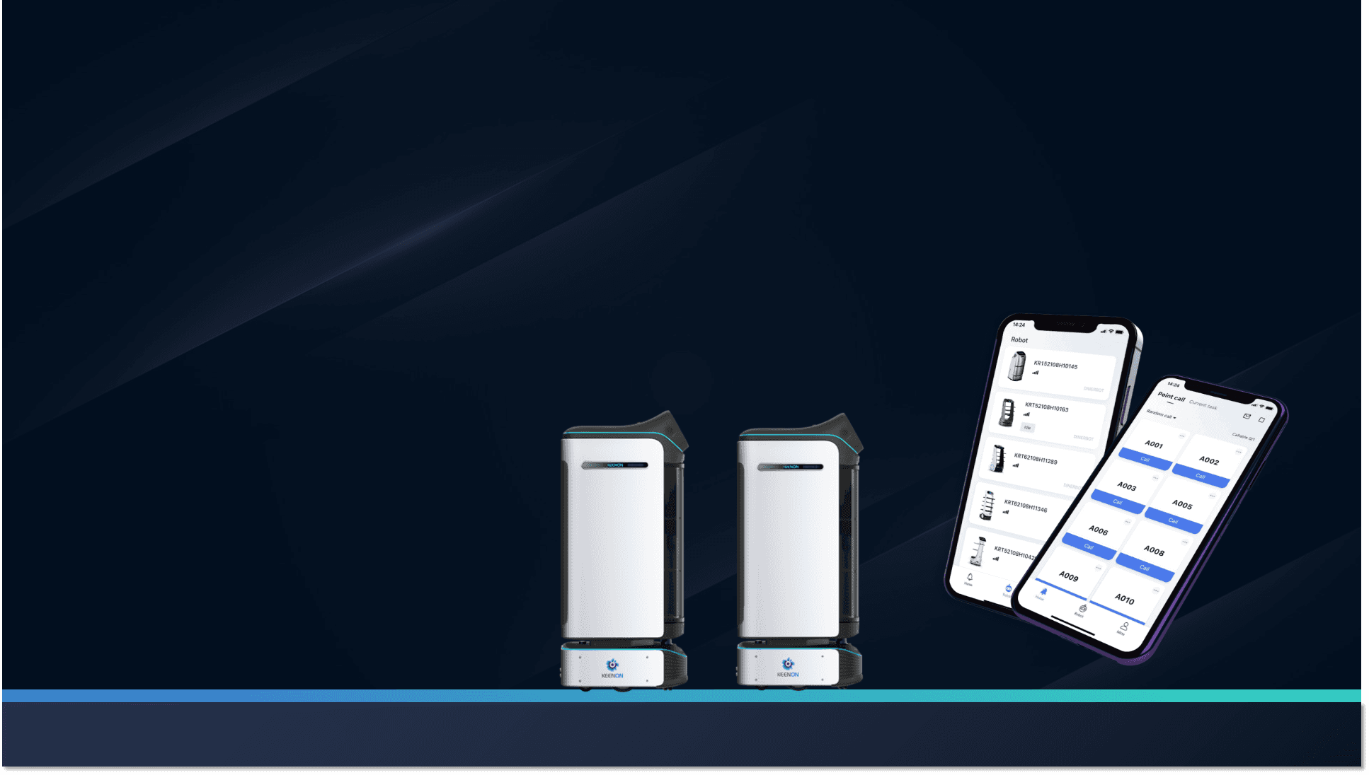 Mobile app screens for tracking robots and managing tasks