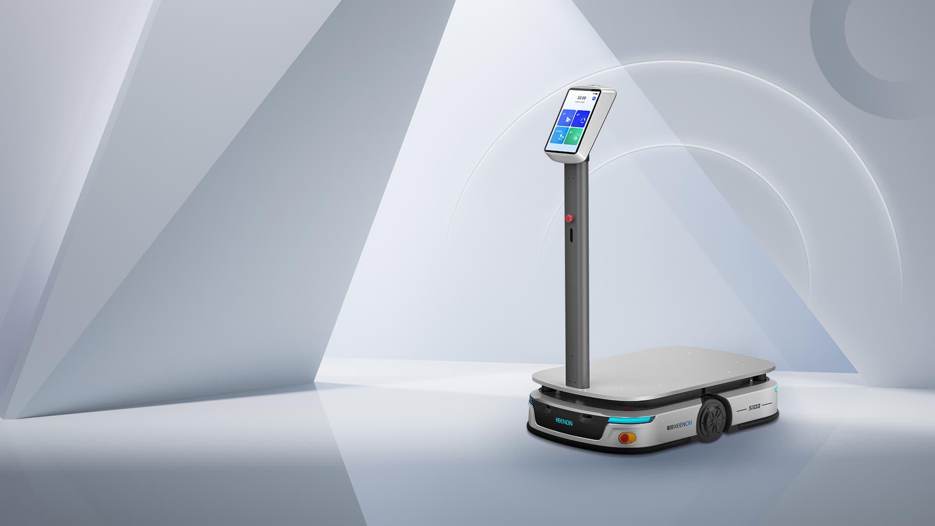 S100 with open loading platform and touchscreen post, studio scene