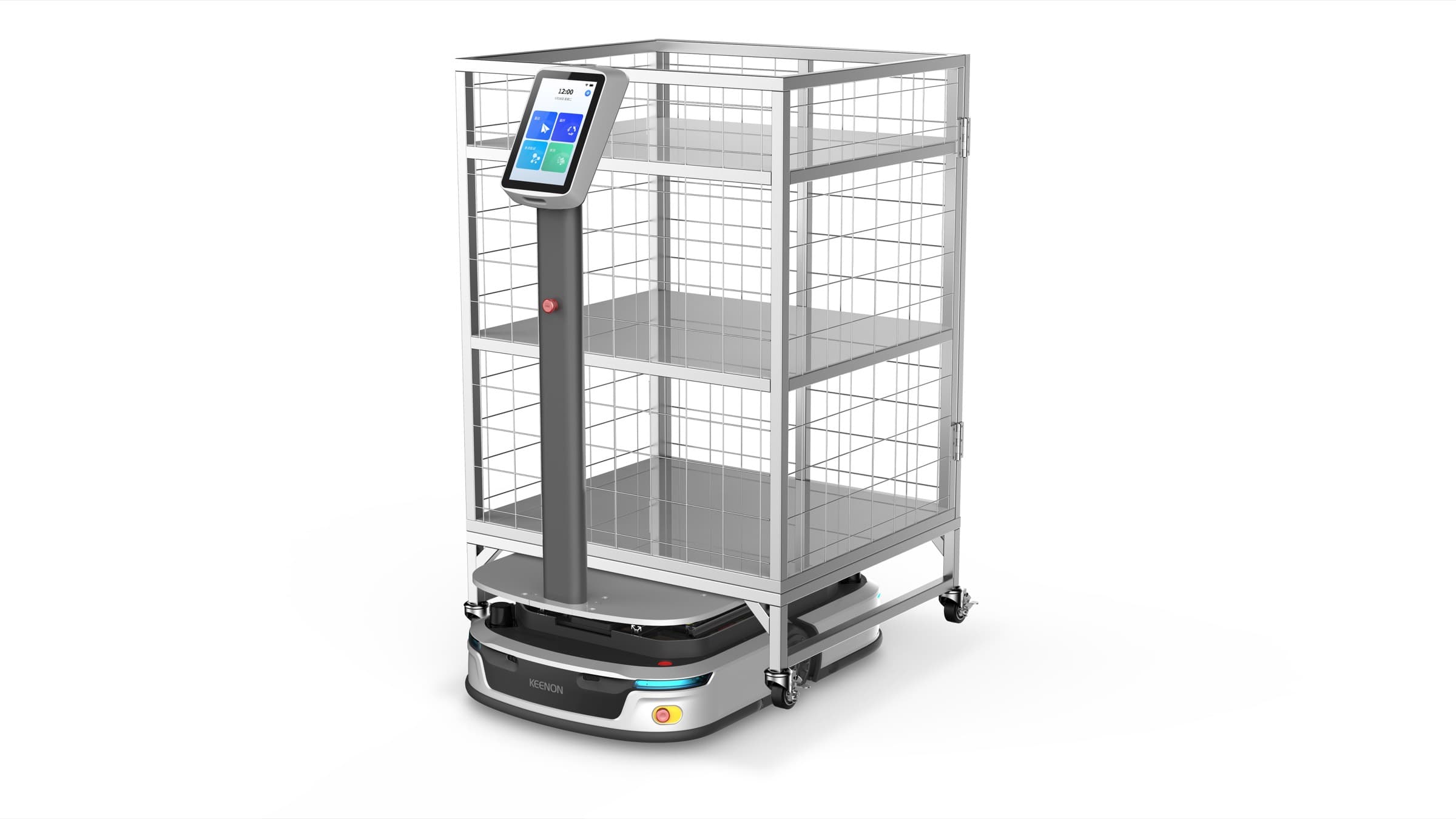 S300 lifting a three-tier wire-mesh cage trolley