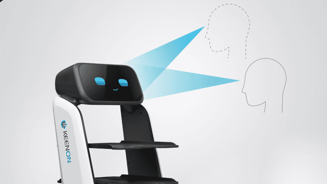 Head display positioned at eye level for guest interaction