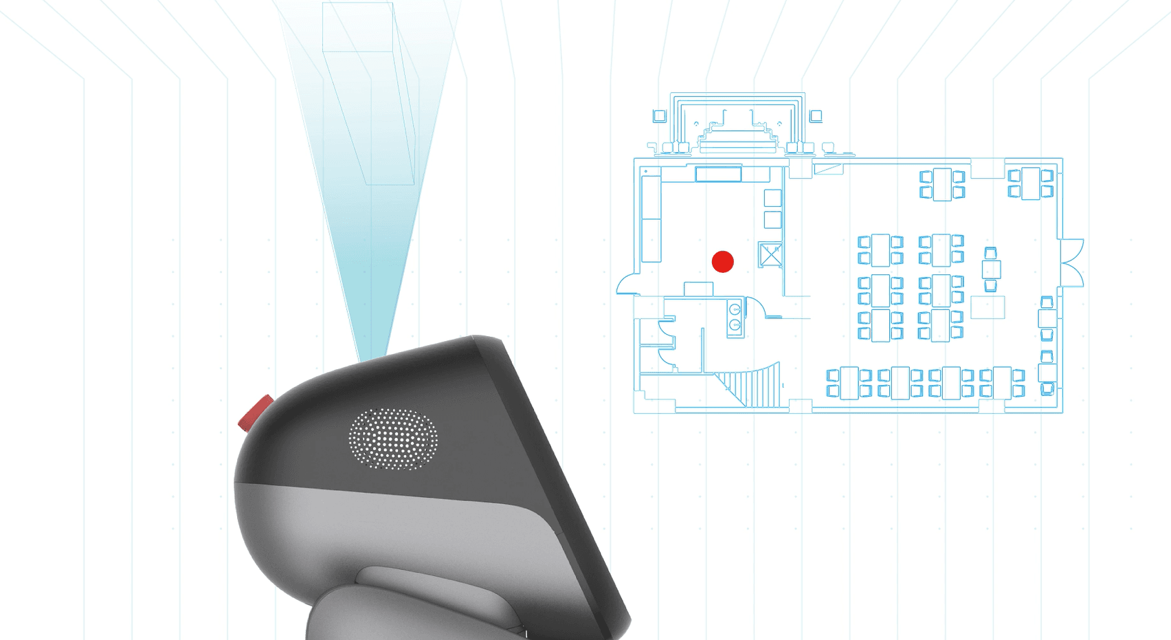 Camera-based VSLAM maps the restaurant floor without ceiling markers