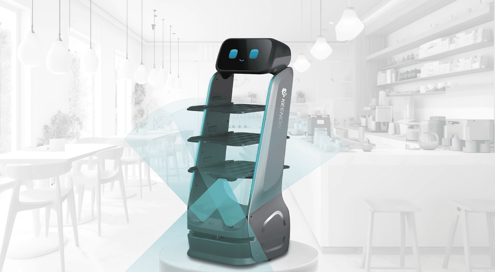 Stereo vision sensors scan the dining room for obstacles