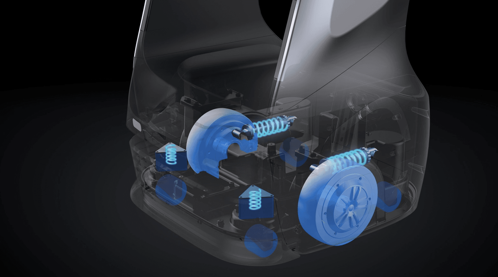 Cutaway of the die-cast chassis and suspension